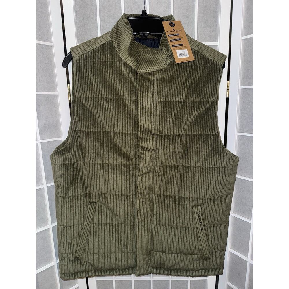 Tailor Vintage Jacket Mens Small Green Corduroy Sleeveless Full Zip Vest *NWT*